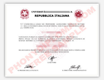Universita Degli Studi Di Verona - Fake Diploma Sample from Italy